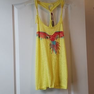 Yellow tank top with a parrot on it